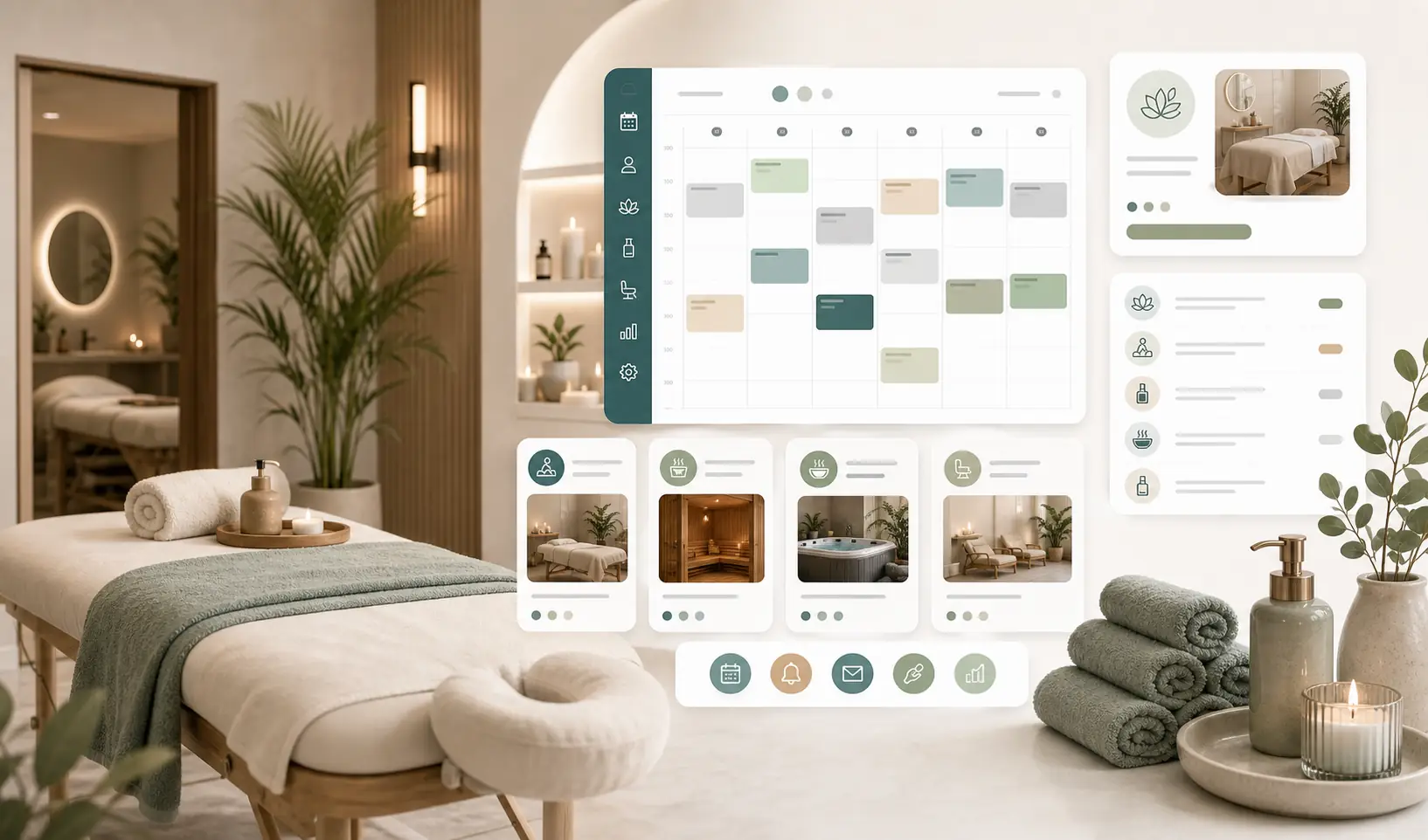 Spa i wellness prostor sa digitalnim rasporedom resursa.